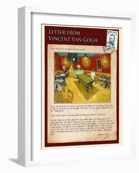 Letter from Vincent: Night Cafe on Place Lamartine in Arles-Vincent van Gogh-Framed Giclee Print