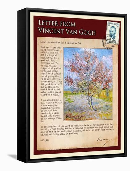 Letter from Vincent: Pink Peach Tree in Blossom-Vincent van Gogh-Framed Stretched Canvas