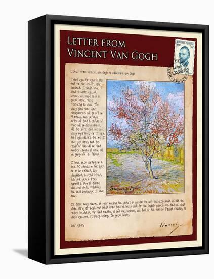 Letter from Vincent: Pink Peach Tree in Blossom-Vincent van Gogh-Framed Stretched Canvas