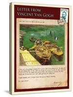 Letter from Vincent: Quay with Men Unloading Sand Barges-Vincent van Gogh-Stretched Canvas