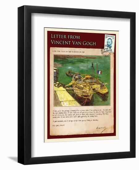 Letter from Vincent: Quay with Men Unloading Sand Barges-Vincent van Gogh-Framed Giclee Print