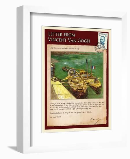 Letter from Vincent: Quay with Men Unloading Sand Barges-Vincent van Gogh-Framed Giclee Print