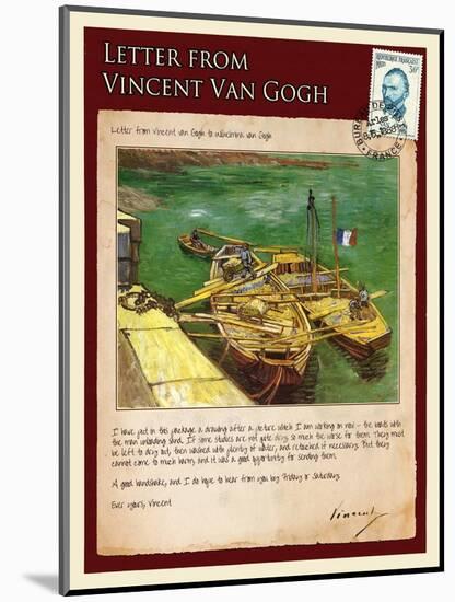 Letter from Vincent: Quay with Men Unloading Sand Barges-Vincent van Gogh-Mounted Giclee Print