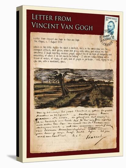 Letter from Vincent: Road with Pollarded Willows-Vincent van Gogh-Stretched Canvas