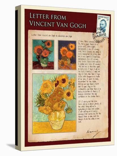 Letter from Vincent: Sunflowers in a Vase-Vincent van Gogh-Stretched Canvas