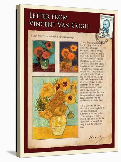 Letter from Vincent: Sunflowers in a Vase-Vincent van Gogh-Stretched Canvas
