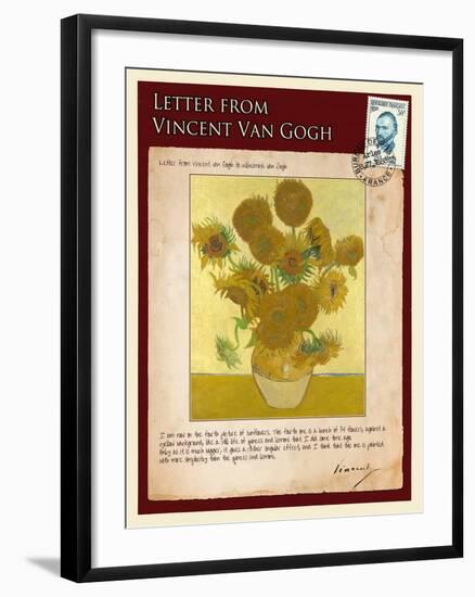 Letter from Vincent: Vase with Fourteen Sunflowers-Vincent van Gogh-Framed Giclee Print