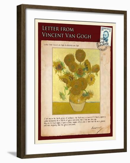 Letter from Vincent: Vase with Fourteen Sunflowers-Vincent van Gogh-Framed Giclee Print