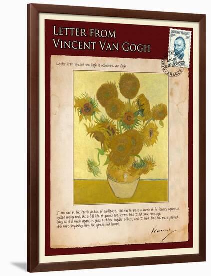 Letter from Vincent: Vase with Fourteen Sunflowers-Vincent van Gogh-Framed Giclee Print