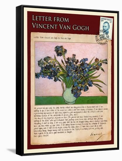 Letter from Vincent: Vase with Irises-Vincent van Gogh-Framed Stretched Canvas