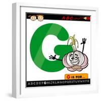 Letter G With Garlic Cartoon Illustration-Igor Zakowski-Framed Art Print