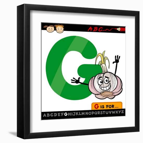 Letter G With Garlic Cartoon Illustration-Igor Zakowski-Framed Art Print