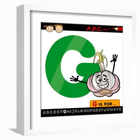 Letter G With Garlic Cartoon Illustration-Igor Zakowski-Framed Art Print