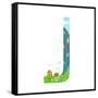 Letter J Cartoon Childish Alphabet with Road Cars and City. for Children Boys and Girls with City,-Popmarleo-Framed Stretched Canvas