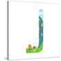 Letter J Cartoon Childish Alphabet with Road Cars and City. for Children Boys and Girls with City,-Popmarleo-Stretched Canvas