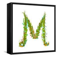 Letter M Flower Calligraphy Floral Elegant Decorative Alphabet. Floral Colorful Calligraphy Design-Popmarleo-Framed Stretched Canvas