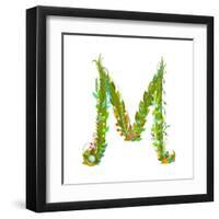 Letter M Flower Calligraphy Floral Elegant Decorative Alphabet. Floral Colorful Calligraphy Design-Popmarleo-Framed Art Print