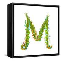 Letter M Flower Calligraphy Floral Elegant Decorative Alphabet. Floral Colorful Calligraphy Design-Popmarleo-Framed Stretched Canvas