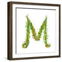 Letter M Flower Calligraphy Floral Elegant Decorative Alphabet. Floral Colorful Calligraphy Design-Popmarleo-Framed Art Print