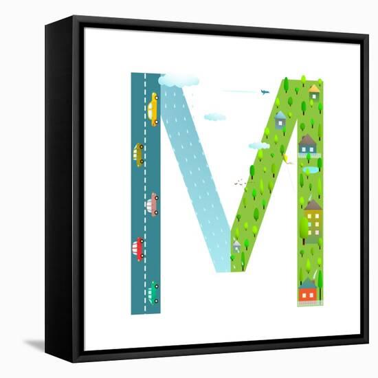 Letter M of the Latin Alphabet Funny Cartoon ABC for Children. for Children Boys and Girls with Cit-Popmarleo-Framed Stretched Canvas