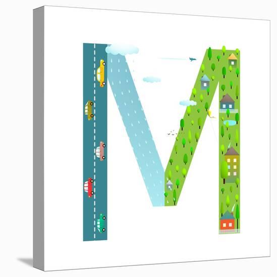 Letter M of the Latin Alphabet Funny Cartoon ABC for Children. for Children Boys and Girls with Cit-Popmarleo-Stretched Canvas