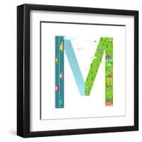 Letter M of the Latin Alphabet Funny Cartoon ABC for Children. for Children Boys and Girls with Cit-Popmarleo-Framed Art Print