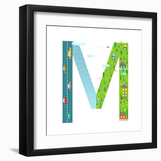 Letter M of the Latin Alphabet Funny Cartoon ABC for Children. for Children Boys and Girls with Cit-Popmarleo-Framed Art Print