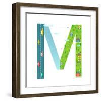 Letter M of the Latin Alphabet Funny Cartoon ABC for Children. for Children Boys and Girls with Cit-Popmarleo-Framed Art Print