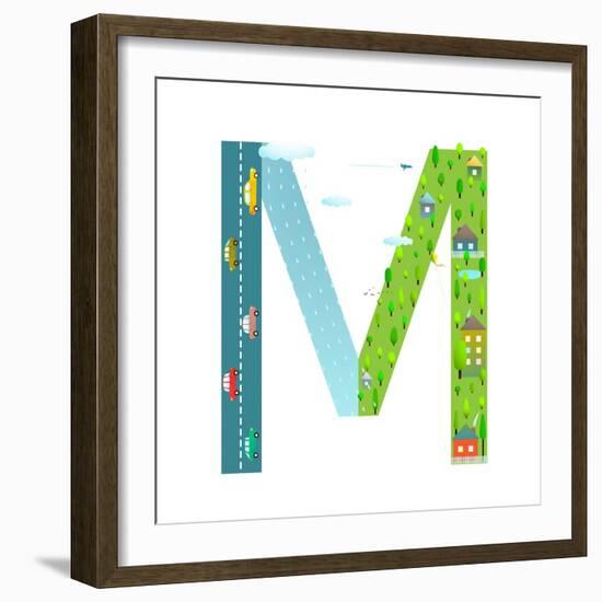 Letter M of the Latin Alphabet Funny Cartoon ABC for Children. for Children Boys and Girls with Cit-Popmarleo-Framed Art Print