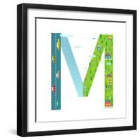 Letter M of the Latin Alphabet Funny Cartoon ABC for Children. for Children Boys and Girls with Cit-Popmarleo-Framed Art Print