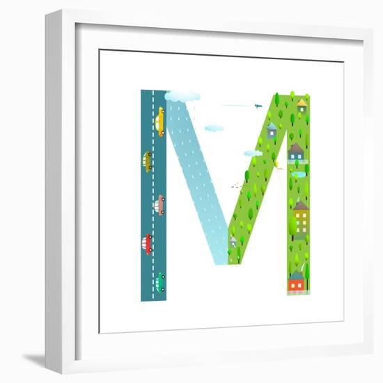 Letter M of the Latin Alphabet Funny Cartoon ABC for Children. for Children Boys and Girls with Cit-Popmarleo-Framed Art Print