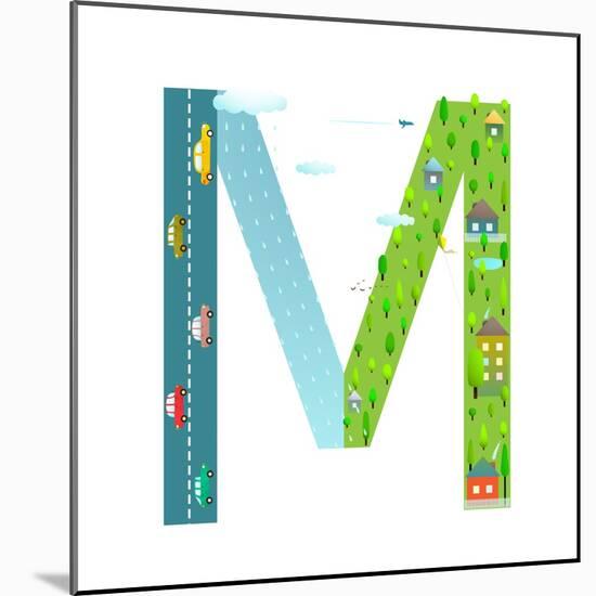 Letter M of the Latin Alphabet Funny Cartoon ABC for Children. for Children Boys and Girls with Cit-Popmarleo-Mounted Art Print