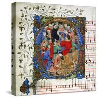 Letter of a medieval drinking song from Windsor Carol Book, circa 1440 miniature-English-Stretched Canvas