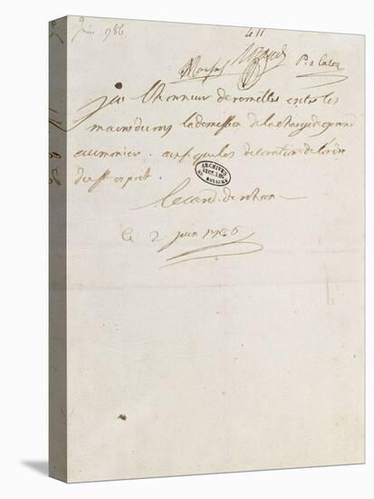 Letter of Cardinal De Rohan Louis Xvi, June 2, 1786-null-Stretched Canvas