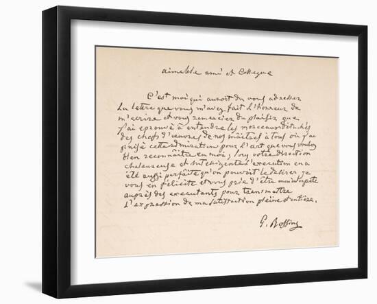 Letter of Thanks from the Italian Composer to a Friend Written in French-null-Framed Art Print