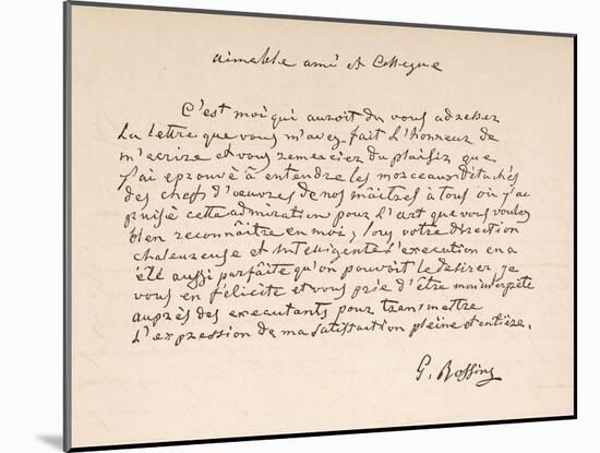 Letter of Thanks from the Italian Composer to a Friend Written in French-null-Mounted Art Print