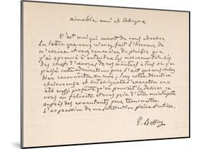 Letter of Thanks from the Italian Composer to a Friend Written in French-null-Mounted Art Print