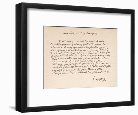 Letter of Thanks from the Italian Composer to a Friend Written in French-null-Framed Art Print