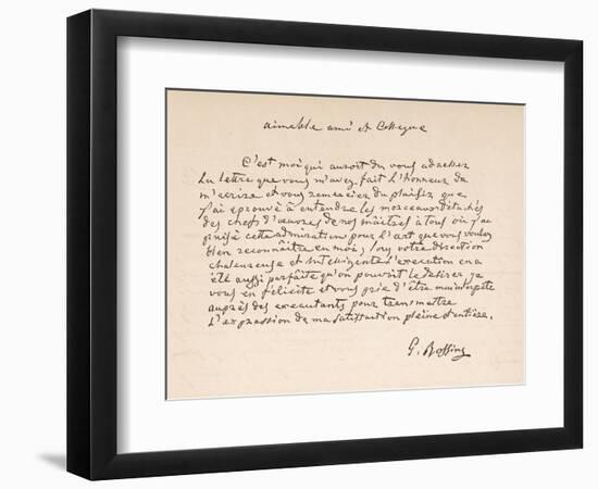 Letter of Thanks from the Italian Composer to a Friend Written in French-null-Framed Art Print