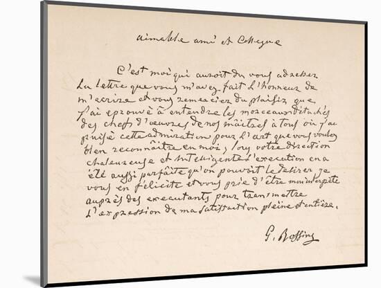 Letter of Thanks from the Italian Composer to a Friend Written in French-null-Mounted Art Print