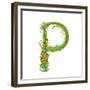 Letter P Floral Latin Decorative Character Alphabet Lettering Sign. Colorful Hand Drawn Blooming Fl-Popmarleo-Framed Premium Giclee Print