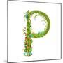 Letter P Floral Latin Decorative Character Alphabet Lettering Sign. Colorful Hand Drawn Blooming Fl-Popmarleo-Mounted Premium Giclee Print