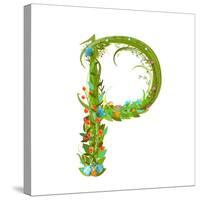 Letter P Floral Latin Decorative Character Alphabet Lettering Sign. Colorful Hand Drawn Blooming Fl-Popmarleo-Stretched Canvas