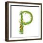 Letter P Floral Latin Decorative Character Alphabet Lettering Sign. Colorful Hand Drawn Blooming Fl-Popmarleo-Framed Art Print