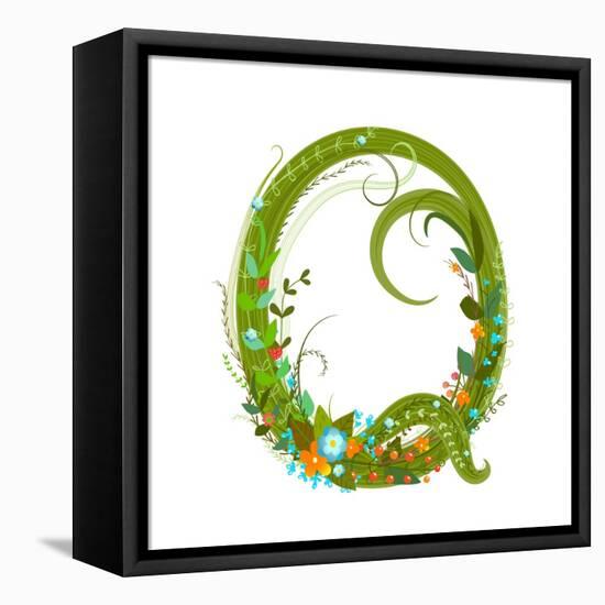 Letter Q Floral Latin Decorative Character Alphabet Lettering Sign. Colorful Hand Drawn Blooming Fl-Popmarleo-Framed Stretched Canvas