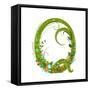 Letter Q Floral Latin Decorative Character Alphabet Lettering Sign. Colorful Hand Drawn Blooming Fl-Popmarleo-Framed Stretched Canvas