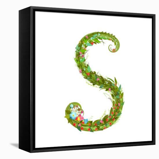 Letter S Floral Latin Decorative Character Alphabet Lettering Sign. Colorful Hand Drawn Blooming Fl-Popmarleo-Framed Stretched Canvas