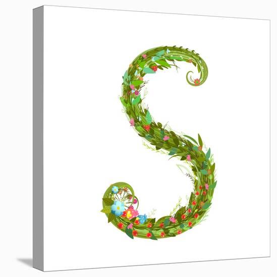 Letter S Floral Latin Decorative Character Alphabet Lettering Sign. Colorful Hand Drawn Blooming Fl-Popmarleo-Stretched Canvas
