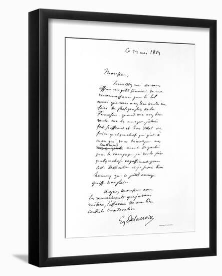 Letter Signed by Eugene Delacroix, French Romantic Artist, 1863-Eugene Delacroix-Framed Giclee Print