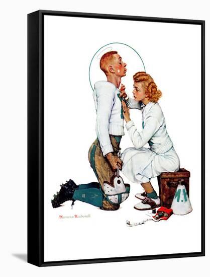 "Letter Sweater" (boy & girl), November 19,1938-Norman Rockwell-Framed Stretched Canvas